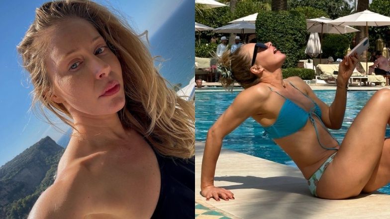 Katarzyna Warnke wygina się nad basenem i chwali się szczupłą sylwetką