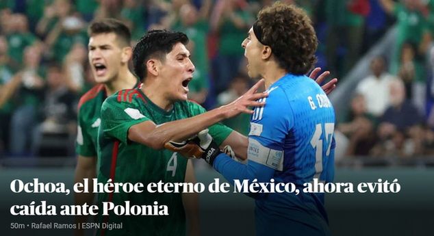 "Ochoa, nieśmiertelny bohater Meksyku, tym razem uchronił przed porażką z Polską" (źródło: ESPN.com.mx)