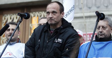 Protest związkowców w Katowicach. Był z nimi Kukiz