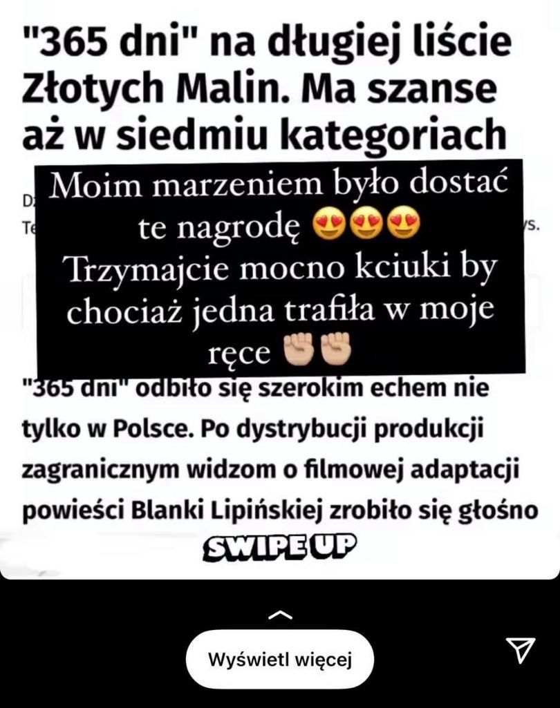 Blanka Lipińska cieszy się z 7 nominacji do Złotych Malin dla "365 dni"