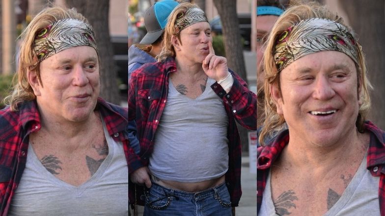 "Rockowy" Mickey Rourke walczy ze spadającymi spodniami podczas wyprawy na lunch