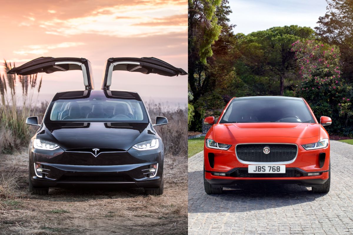 Tesla Model X ma podnoszone do góry drzwi. Jaguar I-Pace tego nie ma.