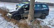 Wola Zadybska: Zimowe warunki na drogach powiatu ryckiego. Samochód uderzył w drzewo