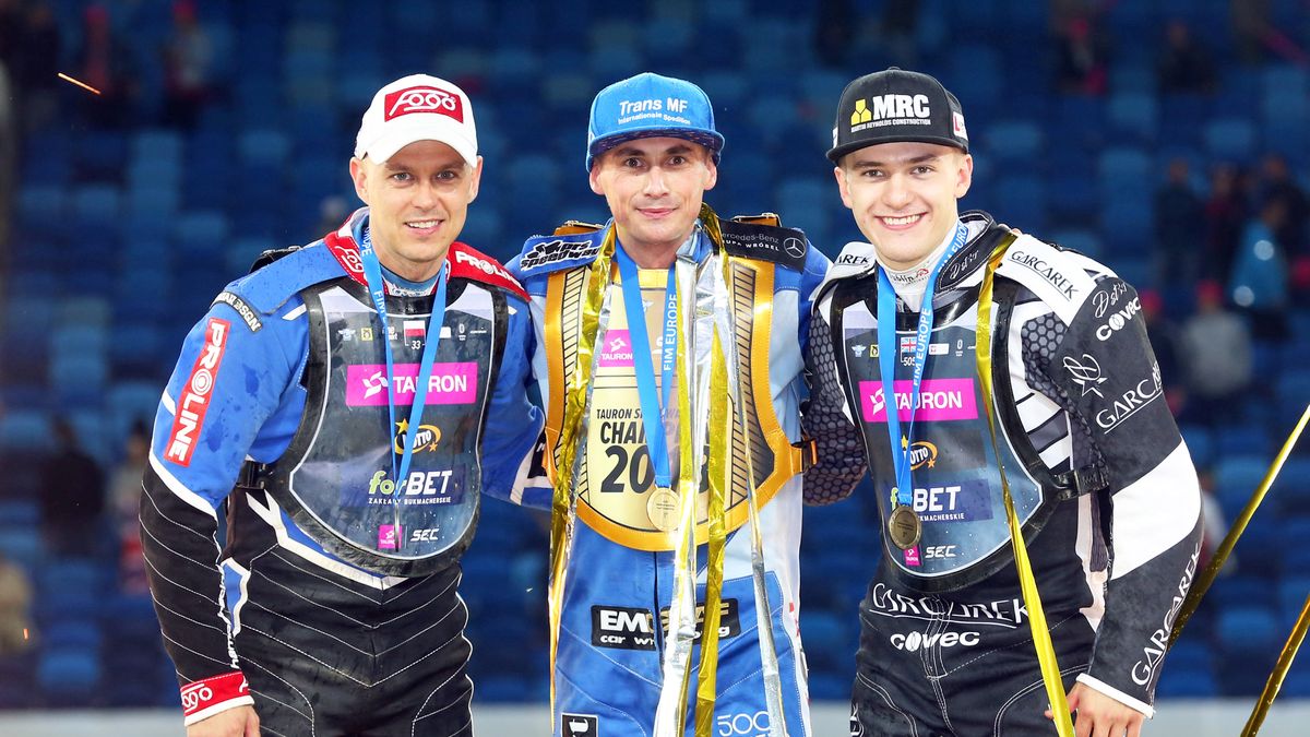 WP SportoweFakty / Łukasz Trzeszczkowski / Na zdjęciu: Podium Tauron SEC 2018. Od lewej: Hampel, Madsen, Lambert.