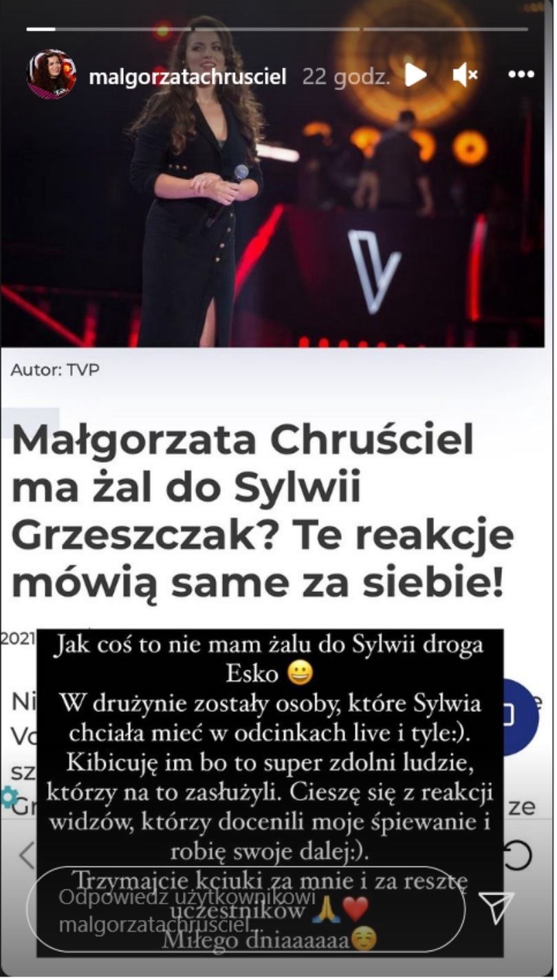 Małgorzata Chruściel nie ma żalu do Sylwii Grzeszczak po eliminacji z "The Voice of Poland"