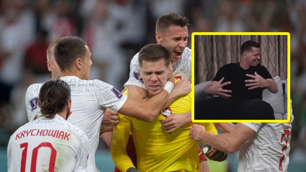 Getty Images / Visionhaus / Adam Delimat/X / radość reprezentantów Polski po obronionym karnym / Wojciech Szczęsny pokazujący gest, który wykonał Grzegorz Krychowiak