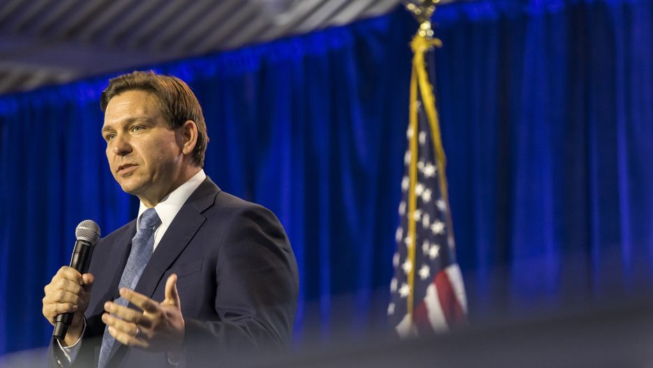 Ron DeSantis, governor of Florida, speaks during a Freedom Blueprint event in Des Moines, Iowa, US, on Friday, March 10, 2023. DeSantis will meet with Iowa Republican legislators in Des Moines on Friday amid rising expectations that he will run for president in 2024, according to people familiar with the matter. Photographer: Kathryn Gamble/Bloomberg via Getty Images
