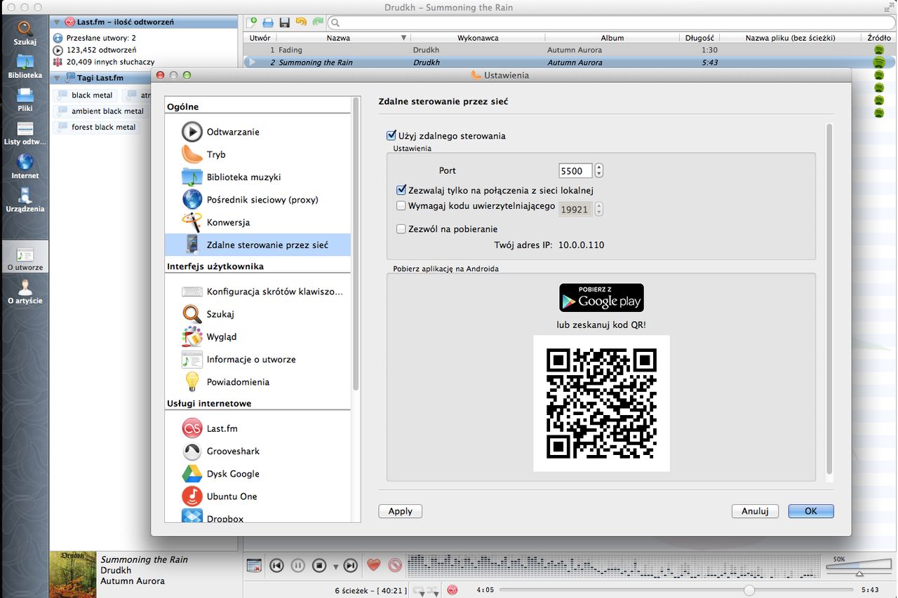 Clementine 1.2 zagra z Dropboksa i da się sterować smartfonem