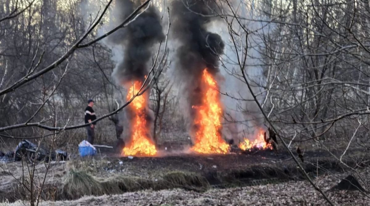 Poranny gęsty dym nad świerczewem.