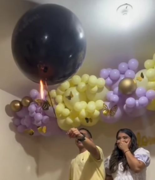 Przyszły tata podpalił balon z confetti