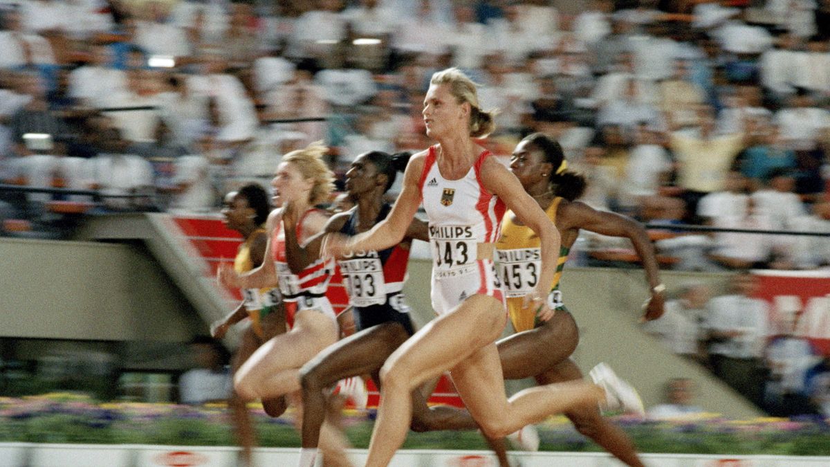 Katrin Krabbe wygrywa bieg na 100 m na MŚ w Tokio (1991)