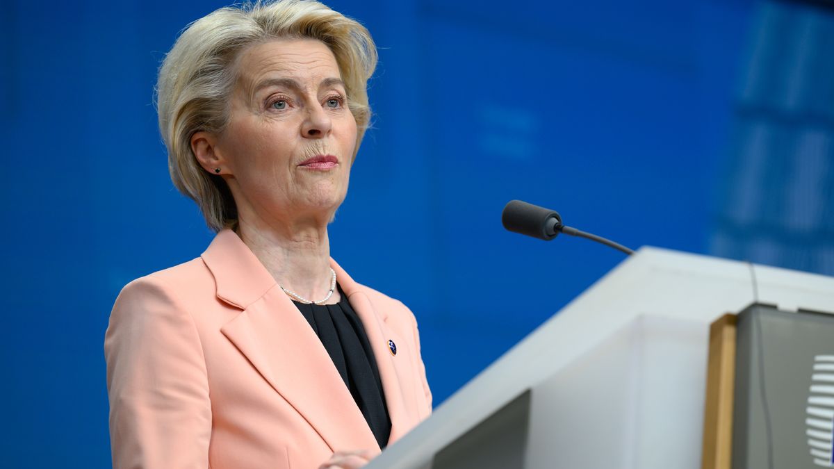 European Commission President Ursula von der Leyen is holding a press conference after the EU leaders discuss continued support for Ukraine in the face of Russia's war of aggression, security and defense, the unfolding situation in the Middle East, enlargement, external relations, migration, and agriculture in Brussels, Belgium, on March 21, 2024. (Photo by Jonathan Raa/NurPhoto via Getty Images)