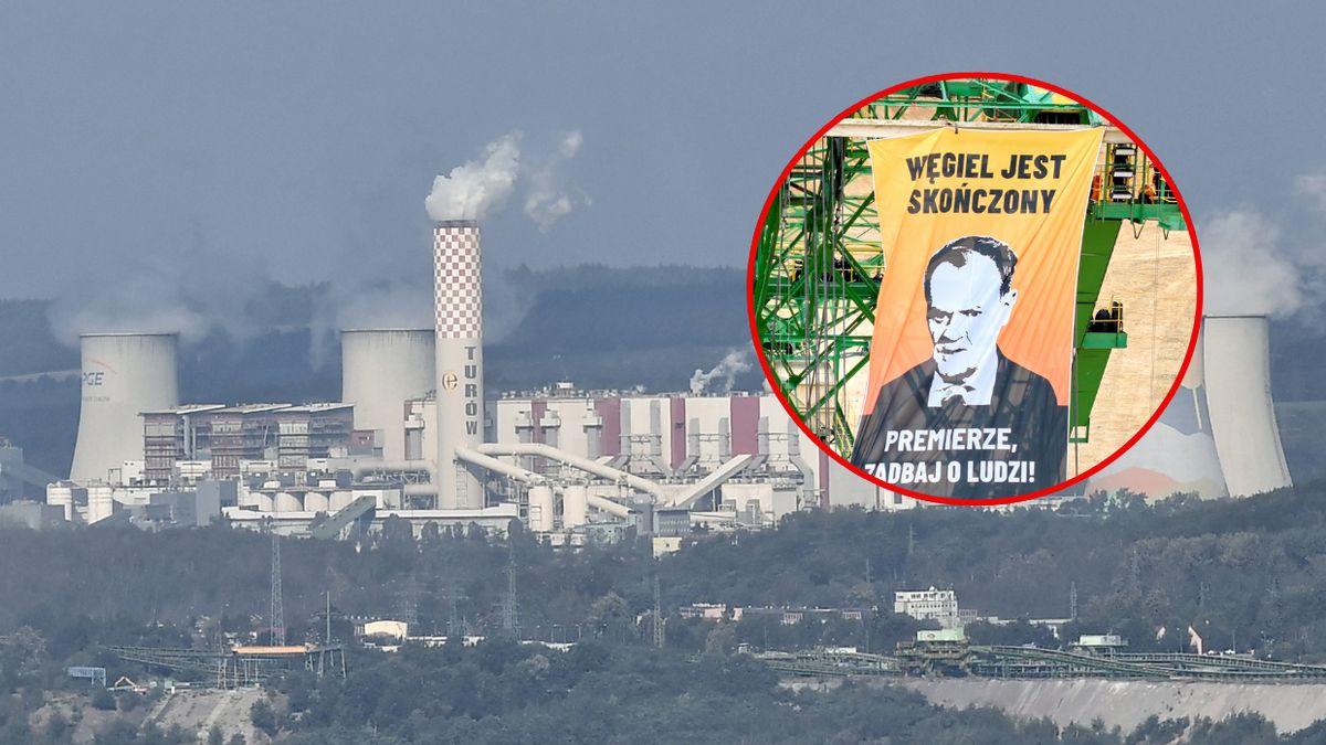 Aktywiści wywiesili baner z Tuskiem na terenie kopalni