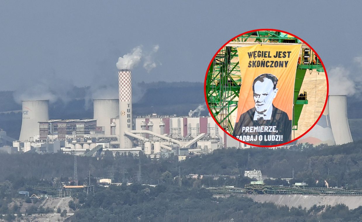 Baner z Tuskiem na koparce. Na miejscu policyjni negocjatorzy