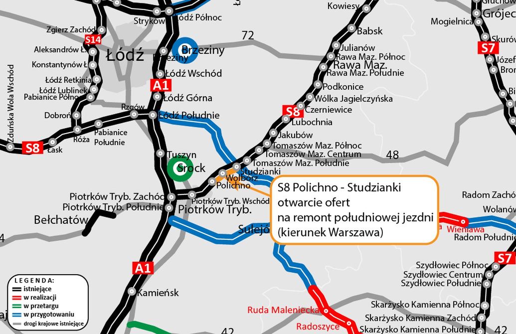 Odcinek drogi S8 do remontu na mapie