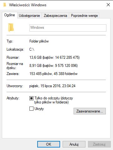 Windows 10 po użyciu Compact OS: 8,91 GB