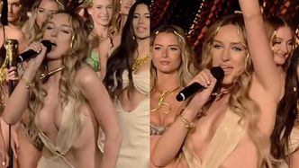 Caroline Derpienski udaje, że śpiewa podczas pokazu własnej kolekcji bikini. Podoba wam się jej nowe "dzieło"?