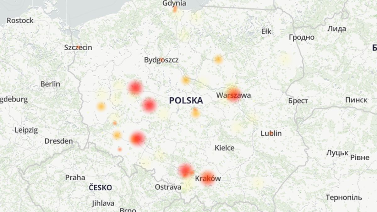 Geograficzny rozkład zgłoszeń o awarii Netii