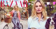 Lily James pozuje z pieskami w "Harper's Bazaar"