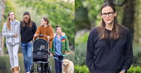 47-letnia Jennifer Garner i jej córki wyprowadzają na spacer psa oraz... kota w wózku. Słodko? (ZDJĘCIA)
