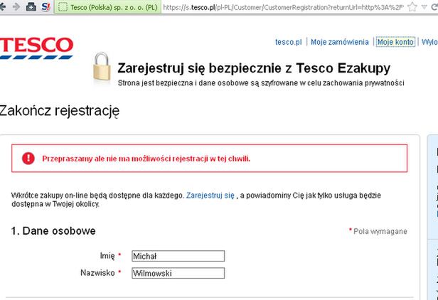 "Nie ma możliwości rejestracji", czyli jak działa e-sklep Tesco 2