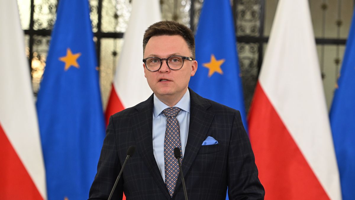 Warszawa, 24.01.2024. Marszałek Sejmu Szymon Hołownia na konferencji prasowej w Sejmie w Warszawie, 24 bm. (aldg) PAP/Radek Pietruszka
