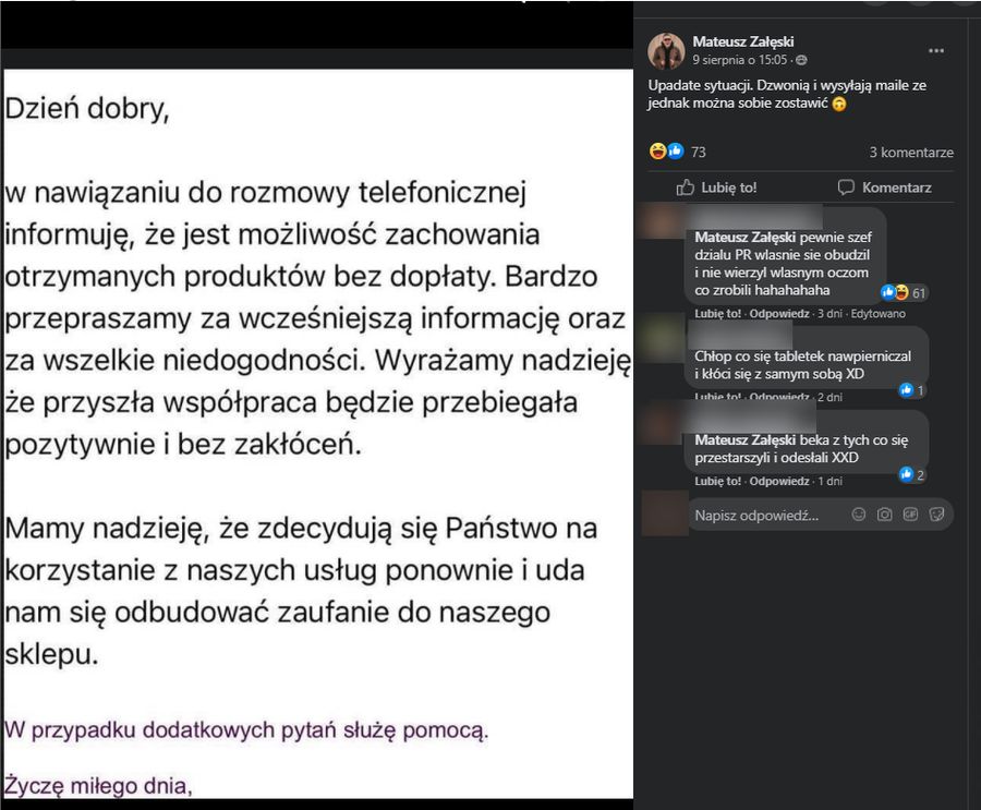 Modivo tłumaczy się z całej sytuacji