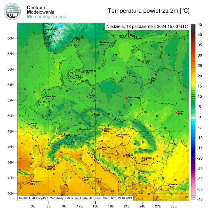 Prognozowana temperatura na niedzielę