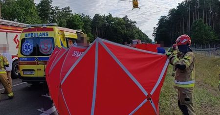 Czołowe zderzenie ciężarówek na obwodnicy Kocka. Jedna osoba nie żyje. Trasa DK19 zablokowana [ZDJĘCIA]