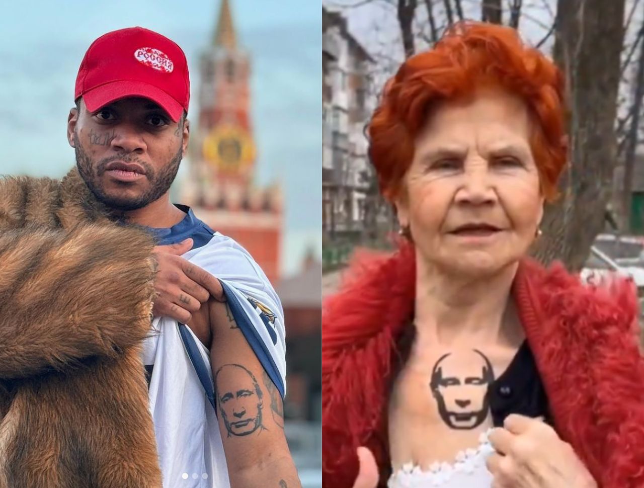Presidential campaign in Russia. Tattoos with Putin's face