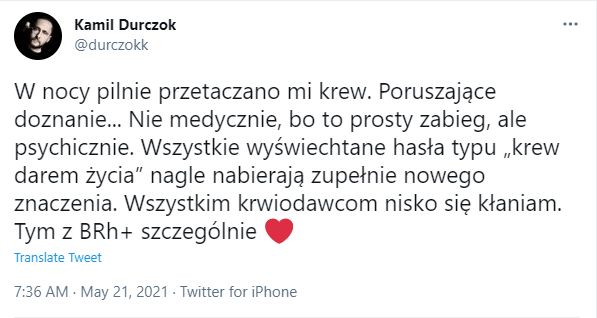 Kamil Durczok trafił do szpitala