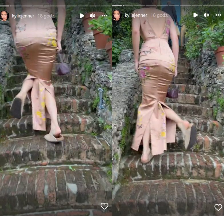 Kendall Jenner próbuje wejść po schodach