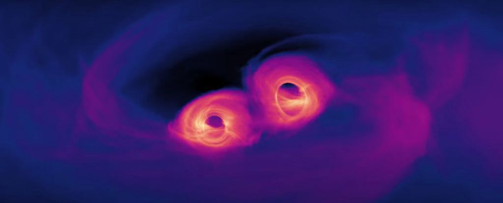 Kadr z symulacji łączenia czarnych dziur