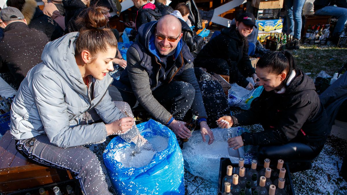 Local residents prepare Molotov cocktails to be sent to the frontline, Uzhhorod, Zakarpattia Region, western Ukraine, on February 27, 2022 (Photo by Serhii Hudak/Ukrinform/NurPhoto via Getty Images)