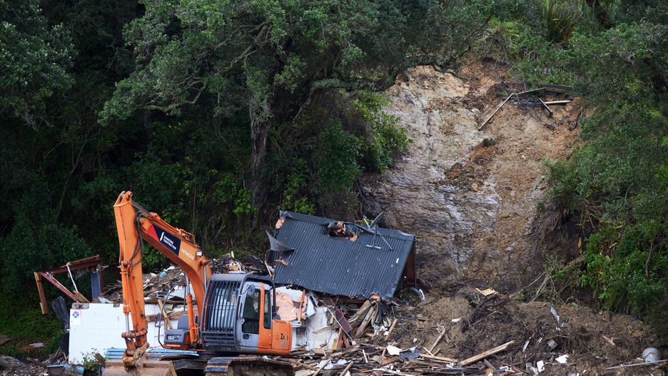 A damaged house following Cyclone Gabrielle in Auckland, New Zealand, on Tuesday, Feb. 14, 2023. New Zealand has declared a national state of emergency as Cyclone Gabrielle sweeps across the nations North Island, causing floods, landslips and power outages. Photographer: Brendon O'Hagan/Bloomberg via Getty Images