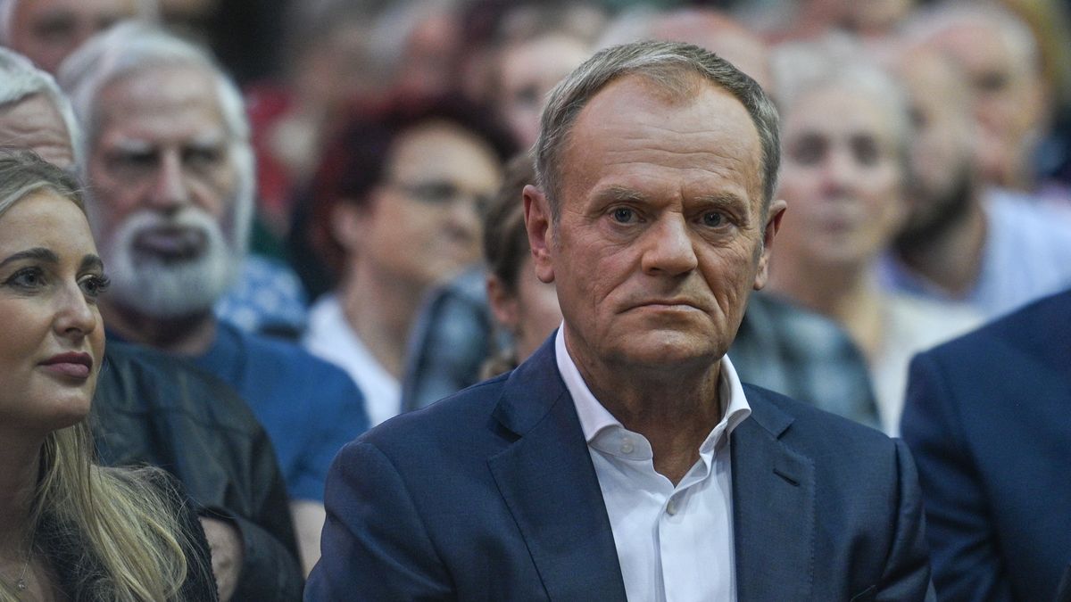 KRAKOW, POLAND - MAY 15, 2023: , Civic Platform leader Donald Tusk listening to Warsaw Mayor Rafa Trzaskowski speaking in Krakow, on May 15, 2023, in Krakow, Poland.
Chairman Donald Tusk's visit to Krakow marked the 10th stop of the Civic Platform party's tour. The 'Tusk Show' united residents for the #HereIsTheFuture campaign, featuring a mix of familiar and new elements. The dynamic exchange and passionate speeches echoed the March 4th march, rallying all to unite in Warsaw. (Photo by Artur Widak/NurPhoto via Getty Images)