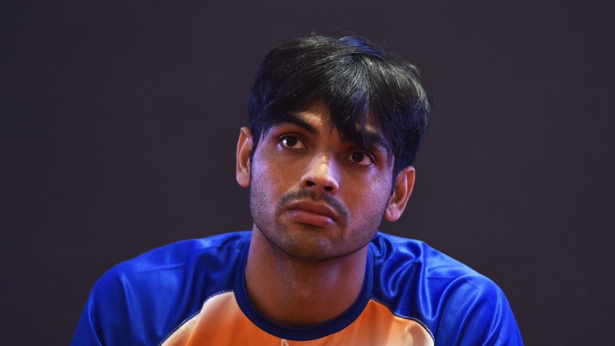 NEW DELHI, INDIA - AUGUST 10: Tokyo 2020 Olympics gold medalist and javelin thrower Neeraj Chopra during the press conference at Hotel Taj Palace on August 10, 2021 in New Delhi, India. (Photo by Sanjeev Verma/Hindustan Times via Getty Images)