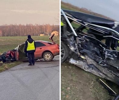 Zderzenie dwóch audi na lokalnej drodze. Kierowca jednego z aut nie żyje