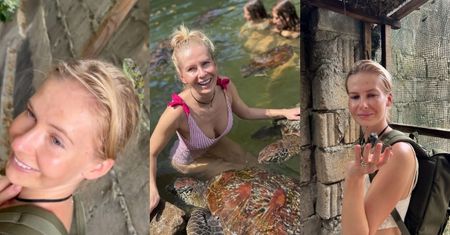 Nieustraszona Edyta Pazura integruje się z żółwiami i jaszczurkami na Zanzibarze. "Pewien gość wszedł mi na głowę" (ZDJĘCIA)