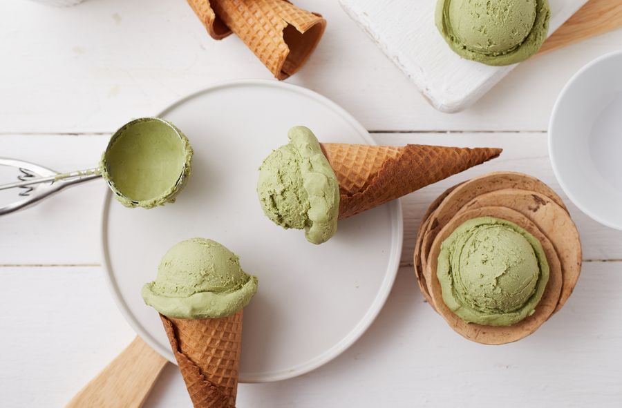 Algae-based ice cream. A vegan alternative treat for hot days