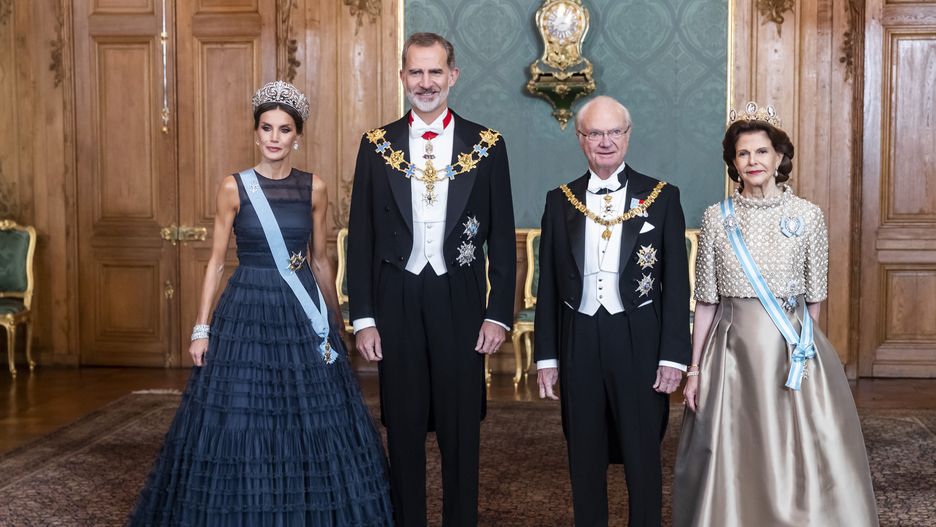 State visit from Spain - State Banquet2021-11-24 State visit from Spain - State Banquet at the Royal Castle.  Stadsbesoek från Spanien. Bankett på Slottet.

Pictured: Queen Letizia, Queen Silvia, King Felipe, King Carl Gustav,Image: 644744556, License: Rights-managed, Restrictions: , Model Release: no, Credit line: Robert Eklund / ddp images / ForumRobert Eklund / ddp images / Forum