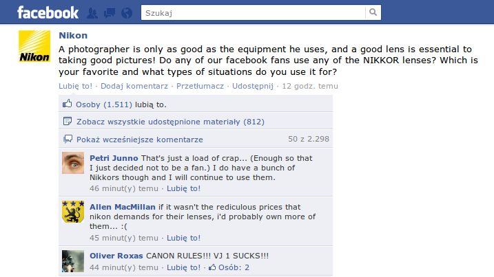 Nikon zaliczył wpadkę stulecia na Facebooku 1