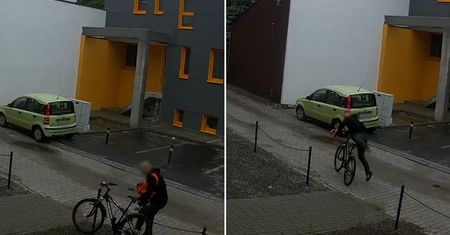 Podszedł z plecakiem pod przypięty rower, po chwili nim odjechał. Zobacz moment kradzieży