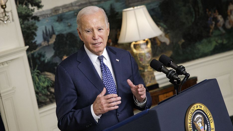 US President Joe Biden speaks in the Diplomatic Reception Room of the White House in Washington, DC, US, on Thursday, Feb. 8, 2024. Biden insisted his memory is "fine" and lambasted a Justice Department report on his handling of classified information, particularly its questions about his mental acuity and age that have proven politically damaging. Photographer: Samuel Corum/Sipa/Bloomberg via Getty Images