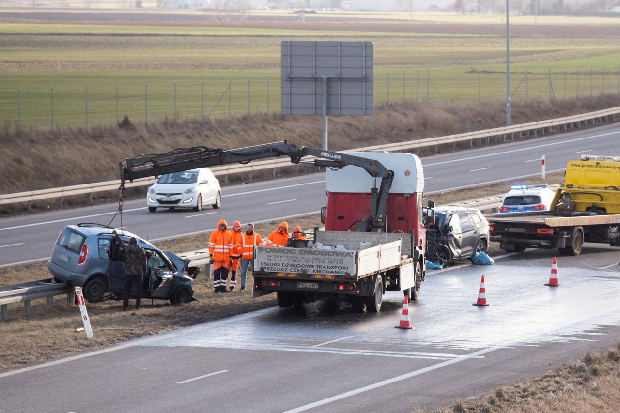 Miejsce śmiertelnego wypadku na S5 koło Kościana