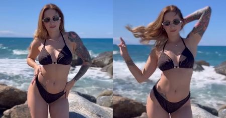 Ewelina Lisowska w samym bikini WYGINA śmiało ciało na tle morza