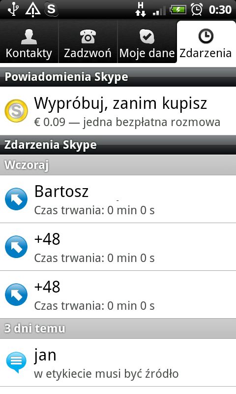 Skype dla Androida - test 4