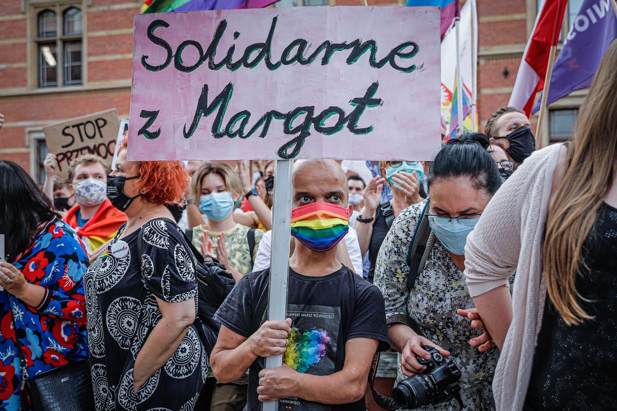 Po zatrzymaniu Margot odbyło się kilka demonstracji wsparcia dla niej.  (Photo by Krzysztof Zatycki/NurPhoto via Getty Images)