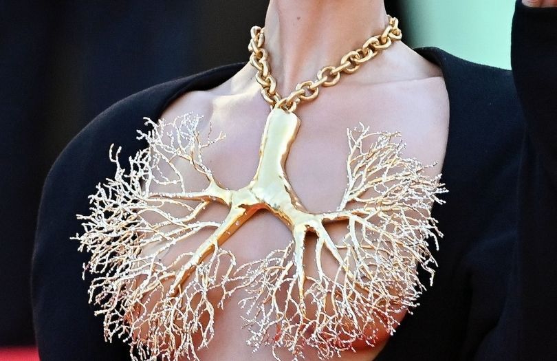 Bella Hadid paraduje po czerwonym dywanie w Cannes w naszyjniku imitującym płuca