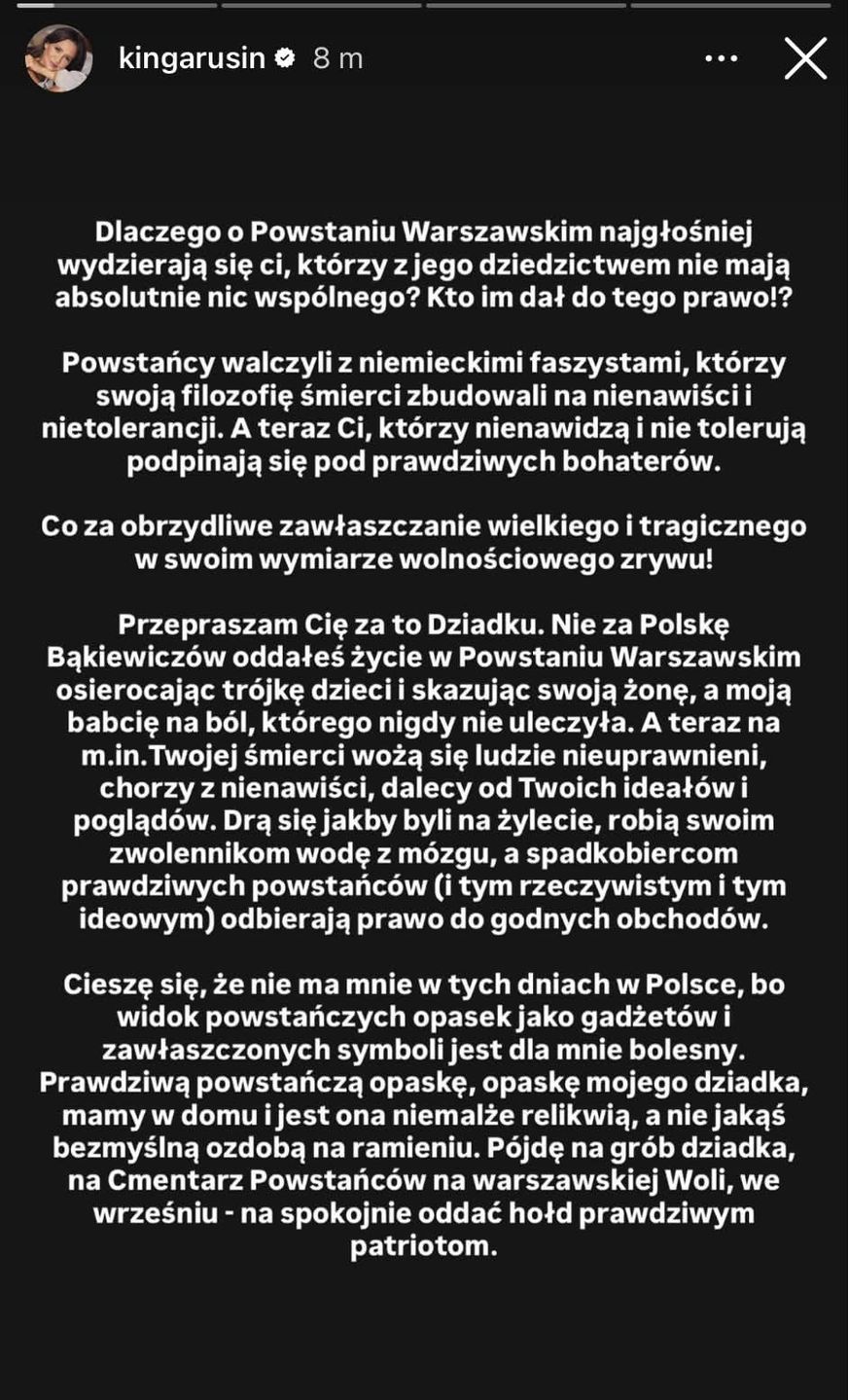 Wpis Kingi Rusin o obchodach Powstania Warszawskiego